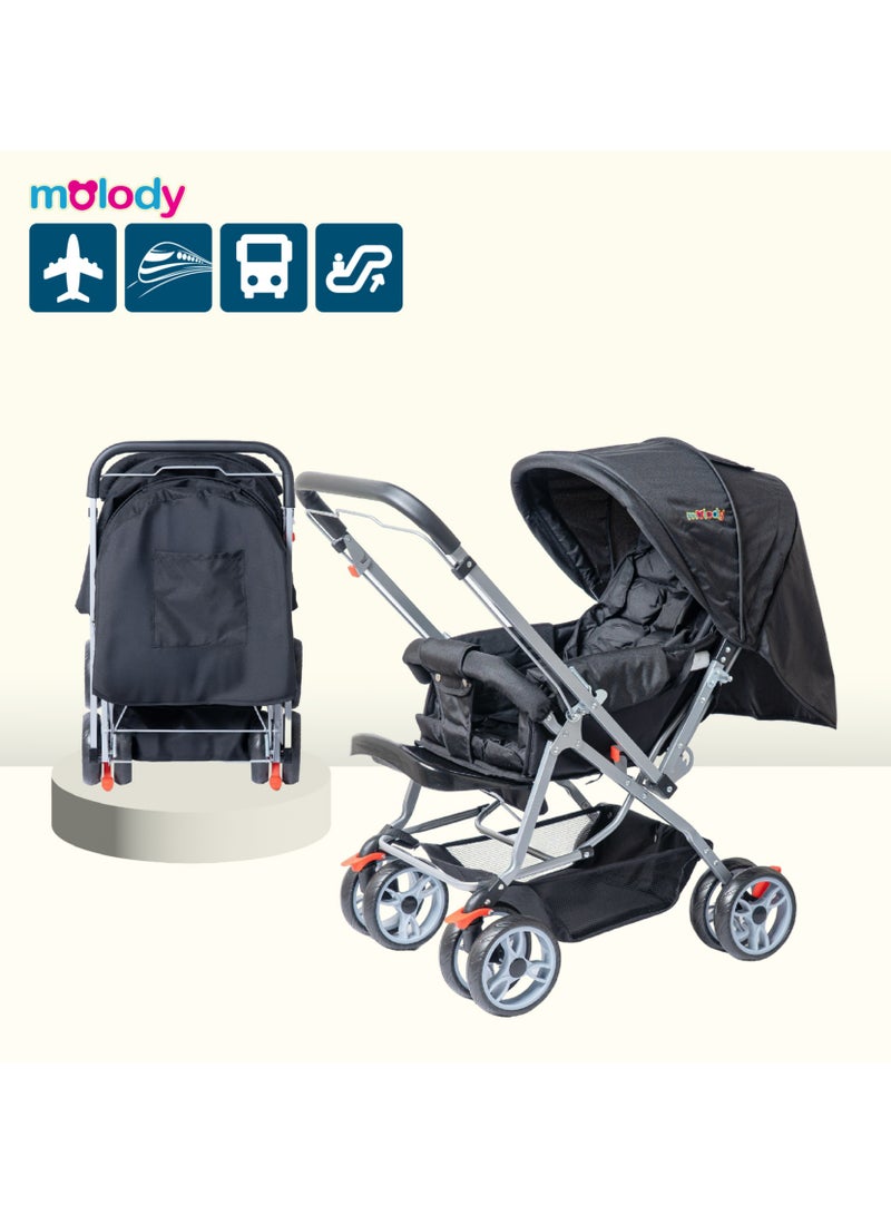 مولودي عربة أطفال مبطنة للغاية بميزات أمان، من 0 إلى 3 سنوات، تصميم مريح للرضع والأطفال الصغار-أسود - Image 1
