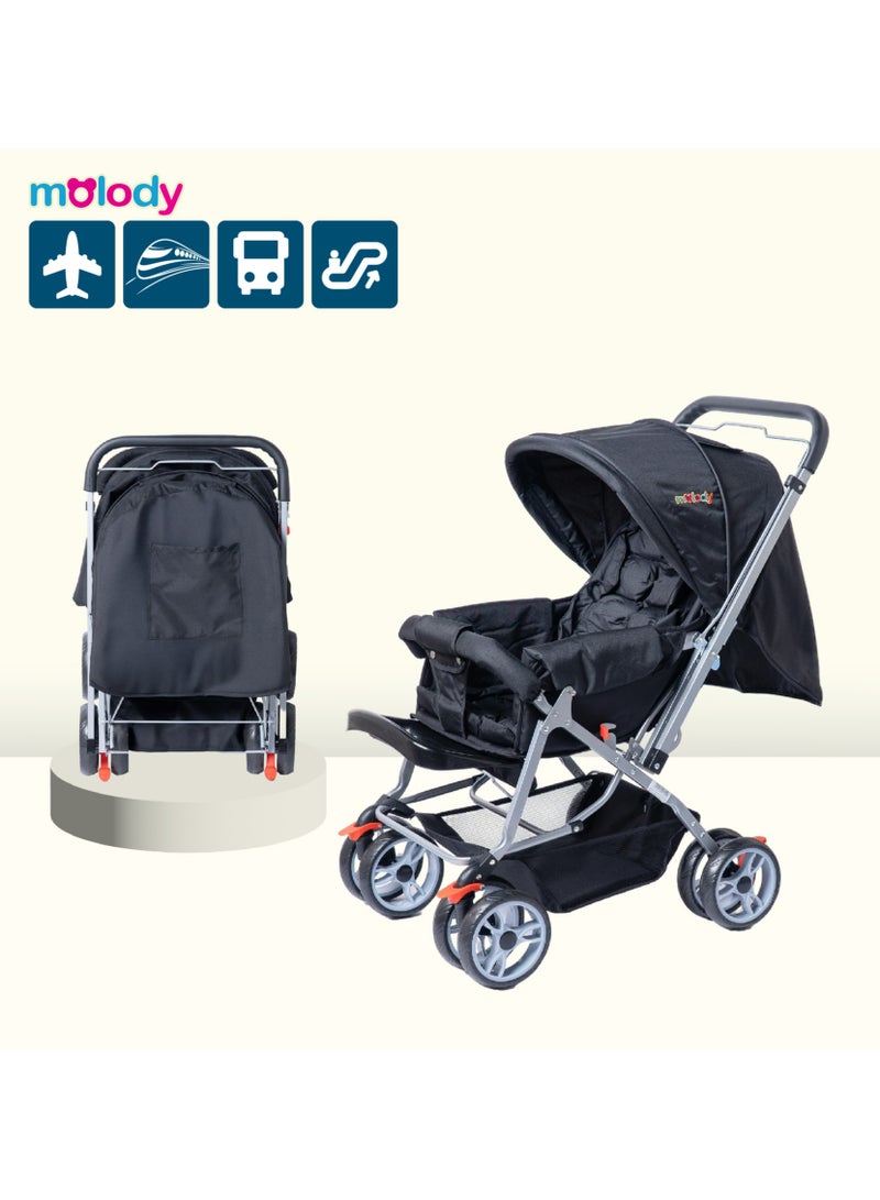 مولودي عربة أطفال مبطنة للغاية بميزات أمان، من 0 إلى 3 سنوات، تصميم مريح للرضع والأطفال الصغار-أسود - Image 2