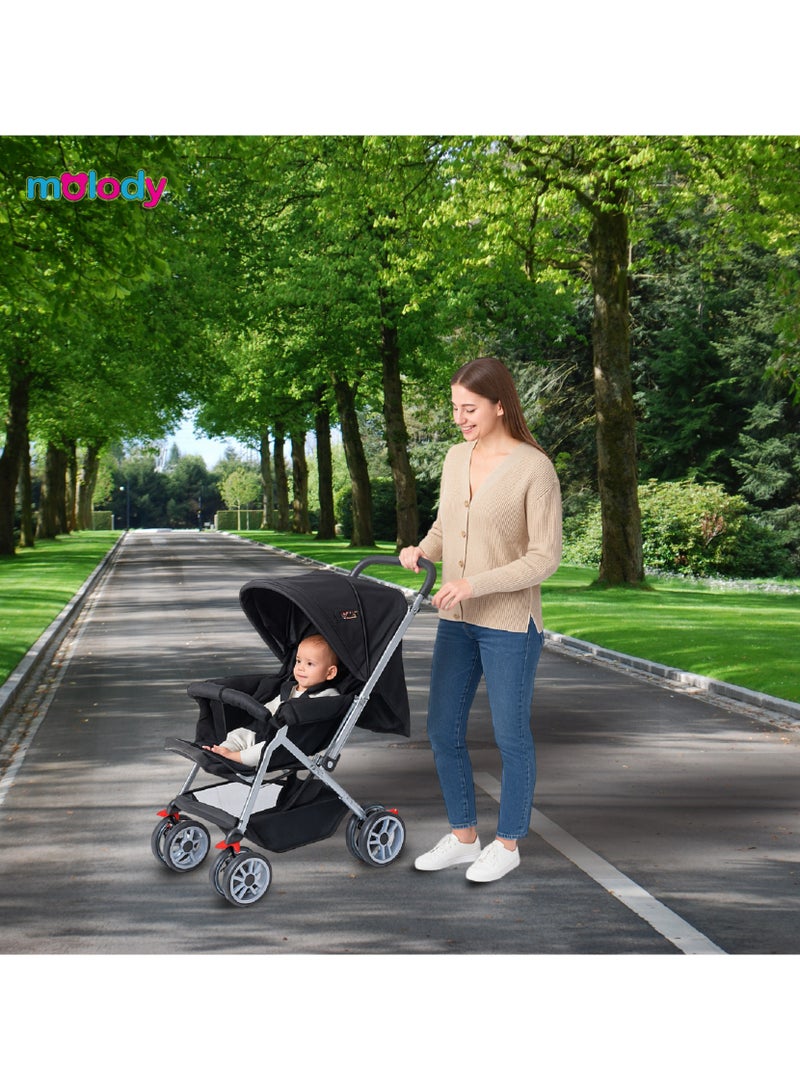 مولودي عربة أطفال مبطنة للغاية بميزات أمان، من 0 إلى 3 سنوات، تصميم مريح للرضع والأطفال الصغار-أسود - Image 3