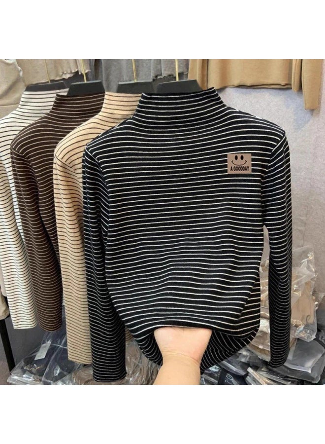 Boys And Girls German Velvet Half Turtleneck Long-sleeved T-shirt Autumn And Winter New Pullover Medium And Large Children's Fashionable Versatile Bottoming Shirt