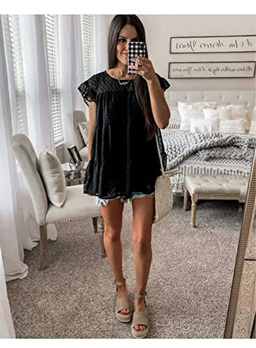 DOROSE Summer Tops for Women 2025 Babydoll Top Swiss Dot Peplum Flowy Shirt Black M - Image 5