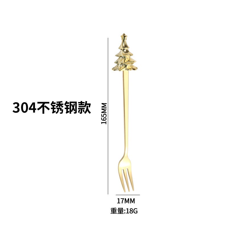 Christmas Tree Tableware Spoon Fork Suit Creative Ins Style Light Luxury Cake Dessert Fruit Fork Coffee Mixing Spoon - Image 1
