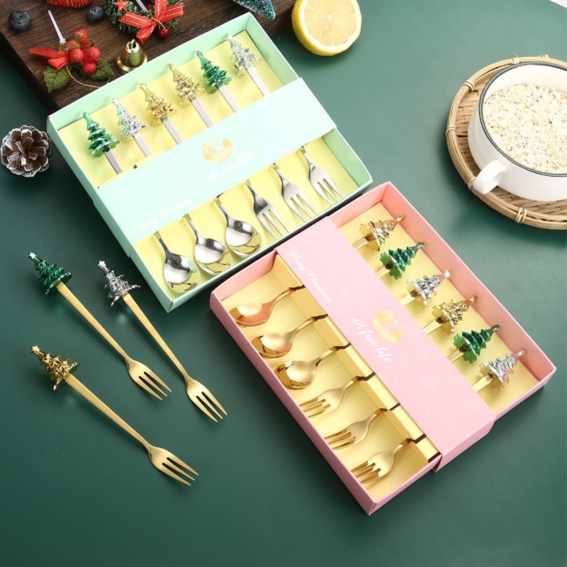 Christmas Tree Tableware Spoon Fork Suit Creative Ins Style Light Luxury Cake Dessert Fruit Fork Coffee Mixing Spoon - Image 5