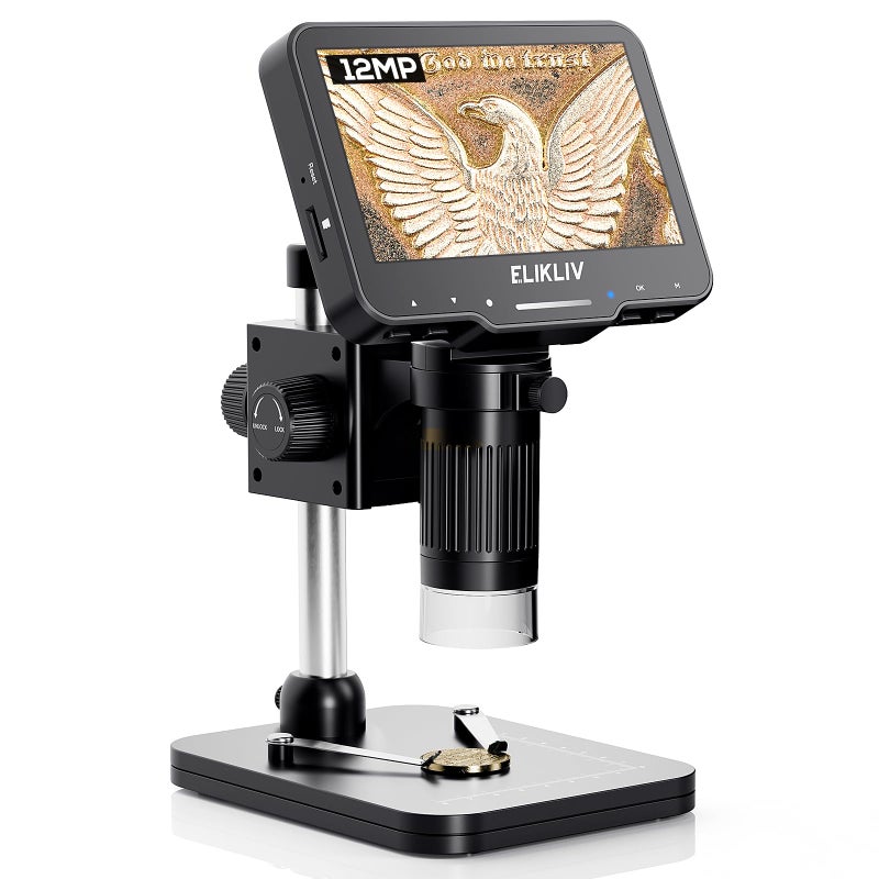 Elikliv Coin Microscope for Adults: 4.3'' LCD Digital Microscope 1000x with 8 Adjustable LED Lights, PC View Compatible with Windows/MacBook, EDM4 Max - Image 1