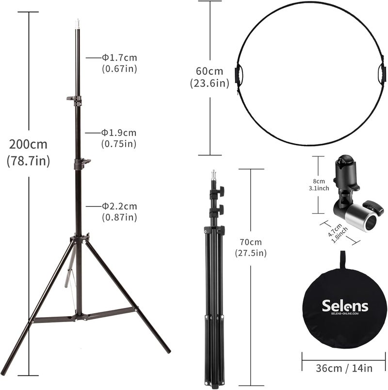 Selens طقم حامل عاكس تصوير 24 بوصة، عاكس قابل للطي 5 في 1، حامل ضوء بطول 6.5 قدم ومثبت للصور والفيديو في الاستوديو والإضاءة الخارجية - Image 5