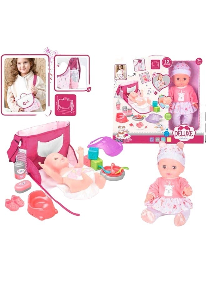 Toy Box Doll Nursing Handbag Set With Music Toilet Feeding Bottle Play House Home Pretend Toys Kids