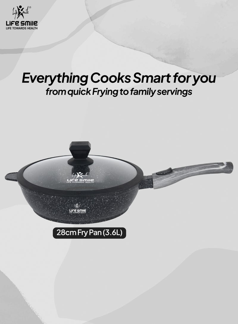 Life Smile 28cm Fry Pan (3.6L) Non-Stick Granite Cookware with Glass Lid - Image 2