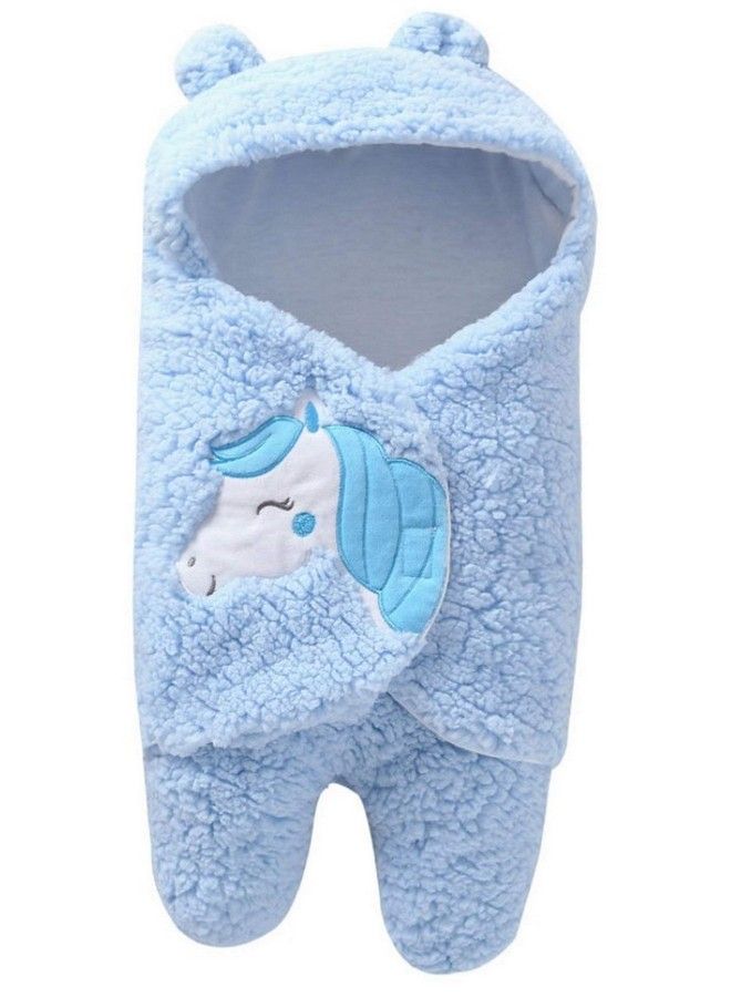 Brandonn Flannel 0 6 Months Hooded Swaddle Wrapper Blanket Sky Blue Lightweight - Image 1