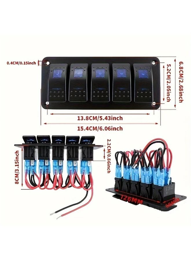 Five Panel Switch Board For Automotive Marine Car Modification Dc12 24V Blue Light - Image 5
