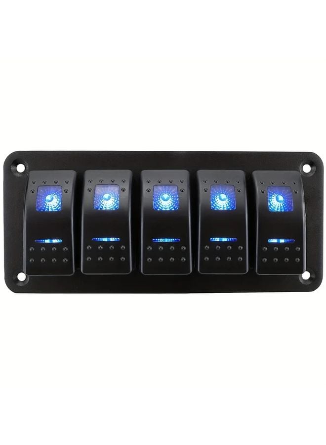 Five Panel Switch Board For Automotive Marine Car Modification Dc12 24V Blue Light - Image 1