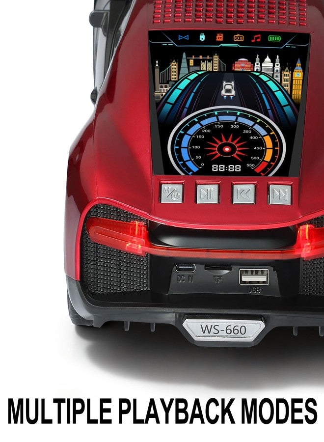 WSTER WS-660 Hypercar Bluetooth Replica Speaker with LED Starry-Sky Display, Portable with HD Sound, LED Party Light, TWS Pairing, FM/USB/TF Playback, Built-in Mic, Best Gift for Hypercar Lovers (Red) - Image 3