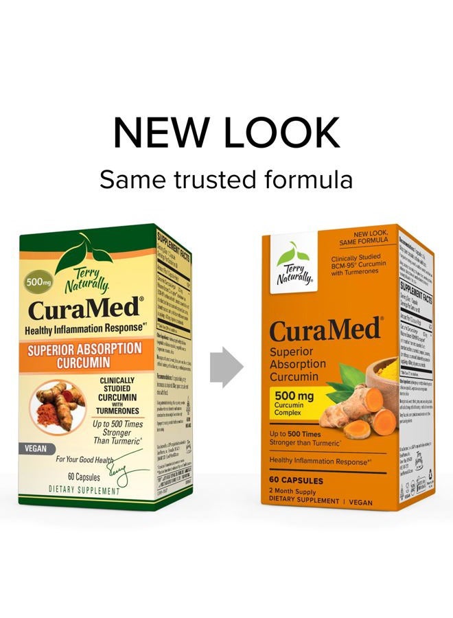 CuraMed 500mg - Antioxidant Supplement for Brain & Immune Health Support - Supplement with Curcumin & Turmeric Essential Oil - Herbal Liver Support - 60 Softgels