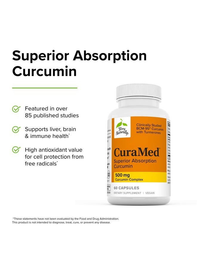 CuraMed 500mg - Antioxidant Supplement for Brain & Immune Health Support - Supplement with Curcumin & Turmeric Essential Oil - Herbal Liver Support - 60 Softgels