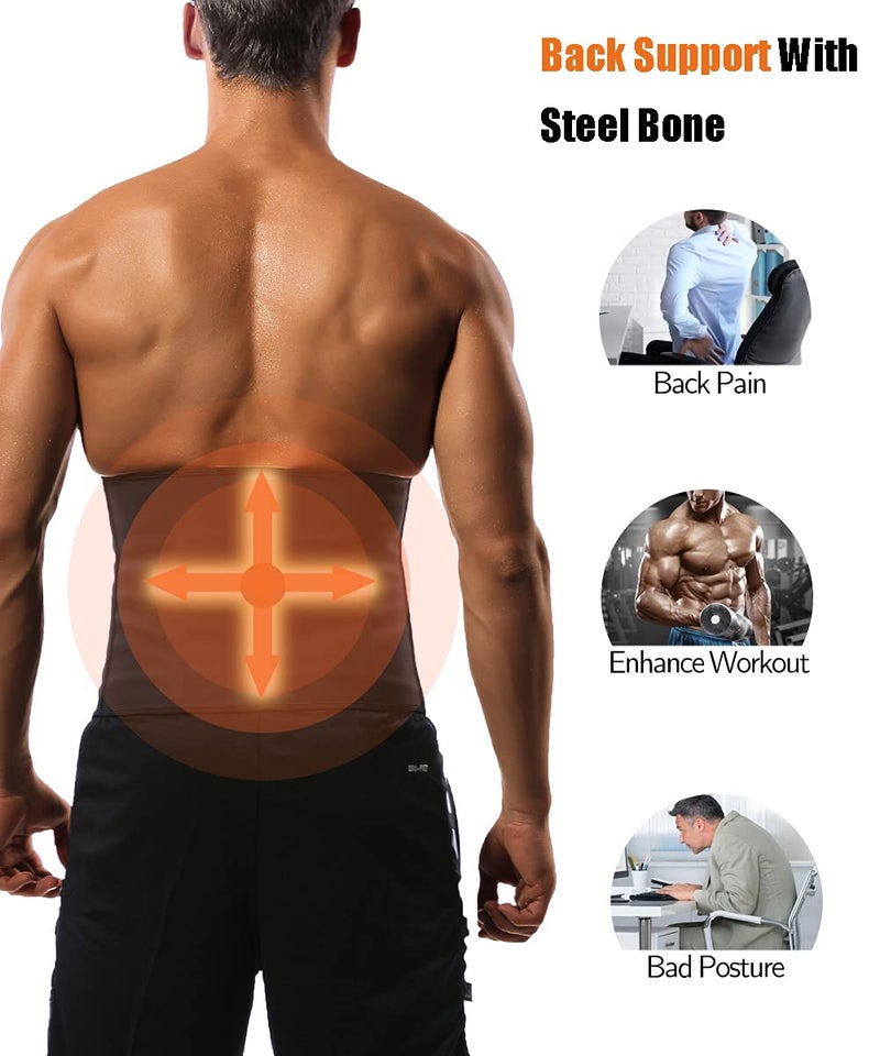 GainKee Latex Men Waist Trainer Corsets With Steel Bone Sweat Sauna Suit For Fitness (Medium) - Image 3