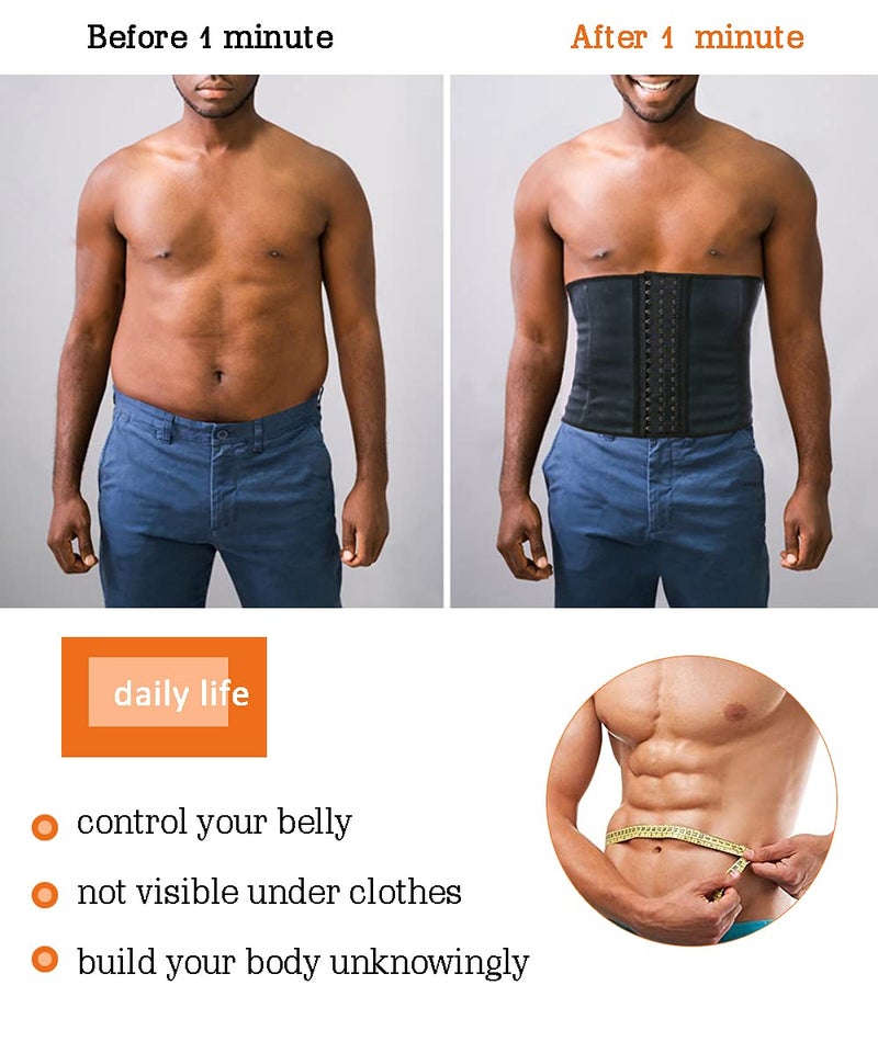 GainKee Latex Men Waist Trainer Corsets With Steel Bone Sweat Sauna Suit For Fitness (Medium) - Image 2