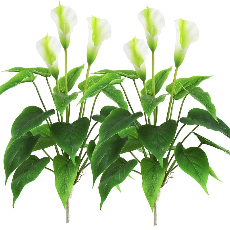 Artificial Flower 17 inches Calla Lily Silk Plant Fake Bonsai Flowers Greenery Plants for Indoor Outdoor Home Office Bedroom Table Centerpieces Party Decoration 2 Pack White 2
