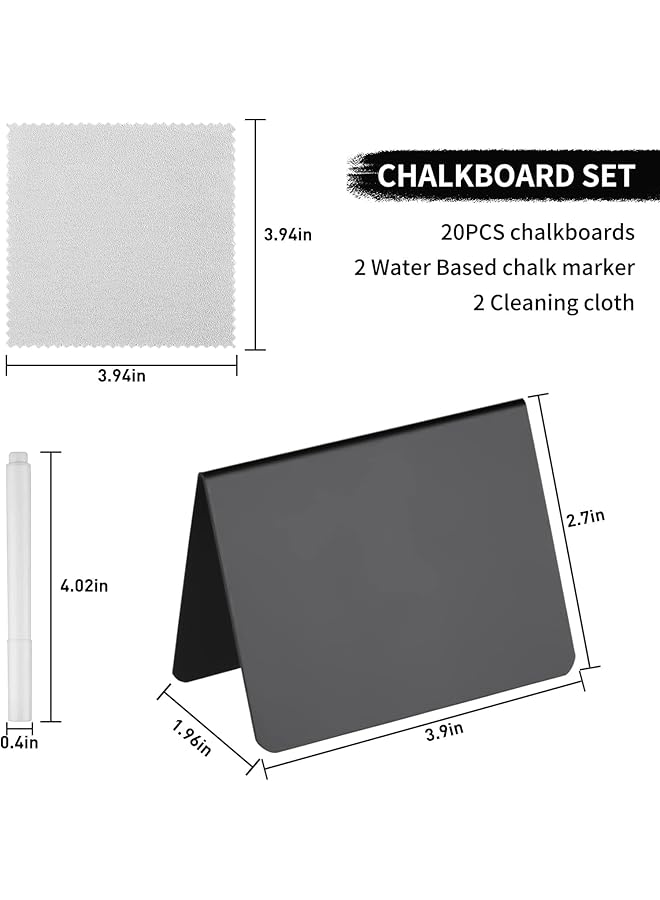 X spring Mini Chalkboard Signs 20 Pack Mini Chalkboard Tent Signs For Food Chalkboard Food Labels With 2 Pens And 2 Cleaning Cloth Table Sign Chalkboard For Buffet Party Wedding And Bakery - Image 2