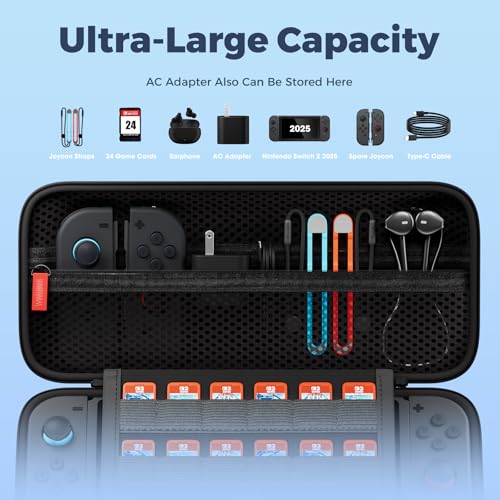 ProCase Carrying Case for Nintendo Switch 2 2025 with 24 Game Card Slots Hard Portable Travel Case Storage Bag Protective Pouch for 2025 Nintendo Switch 2 Console AC Adapter Accessories BlackL - Image 3