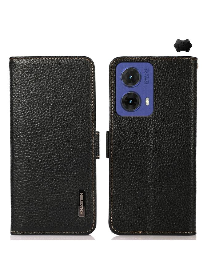S-TOP Case For Motorola Moto G85 KHAZNEH Side-Magnetic Litchi Genuine Leather RFID Phone Case - Image 1