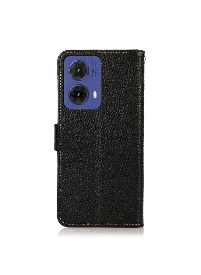 S-TOP Case For Motorola Moto G85 KHAZNEH Side-Magnetic Litchi Genuine Leather RFID Phone Case - Image 3