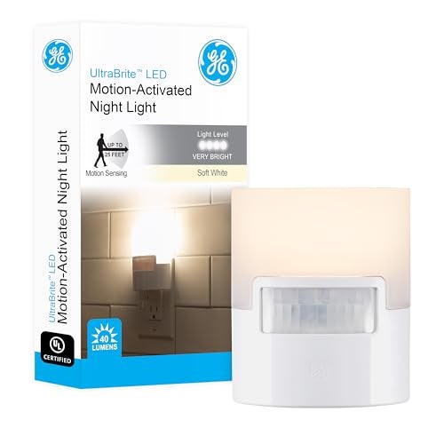 GE Ultra Brite Motion-Activated LED Light, 40 Lumens, Soft White, Night Light, Energy Efficient, Ideal for Hallway, Stairs, Kitchen, Garage, Utility Room, Laundry Room, White, 12201 - Image 1