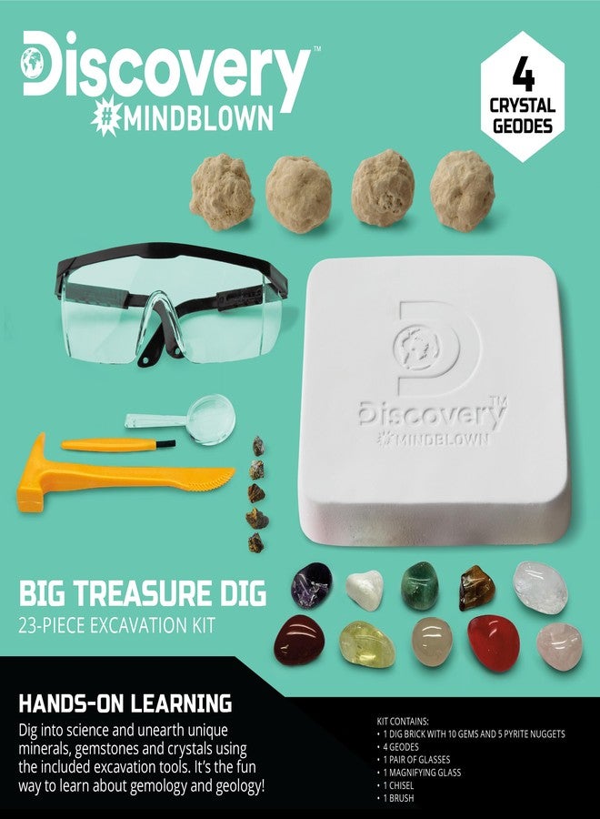 Discovery™ Big Treasure Dig STEM Kit - 23-Piece Excavation Set for Kids| Dig for 15 Gemstones, 4 Crystal Geodes & Pyrite Nuggets| Real Tools| Educational Geology Toy| Science Activity Gift| Ages 8+ - Image 5