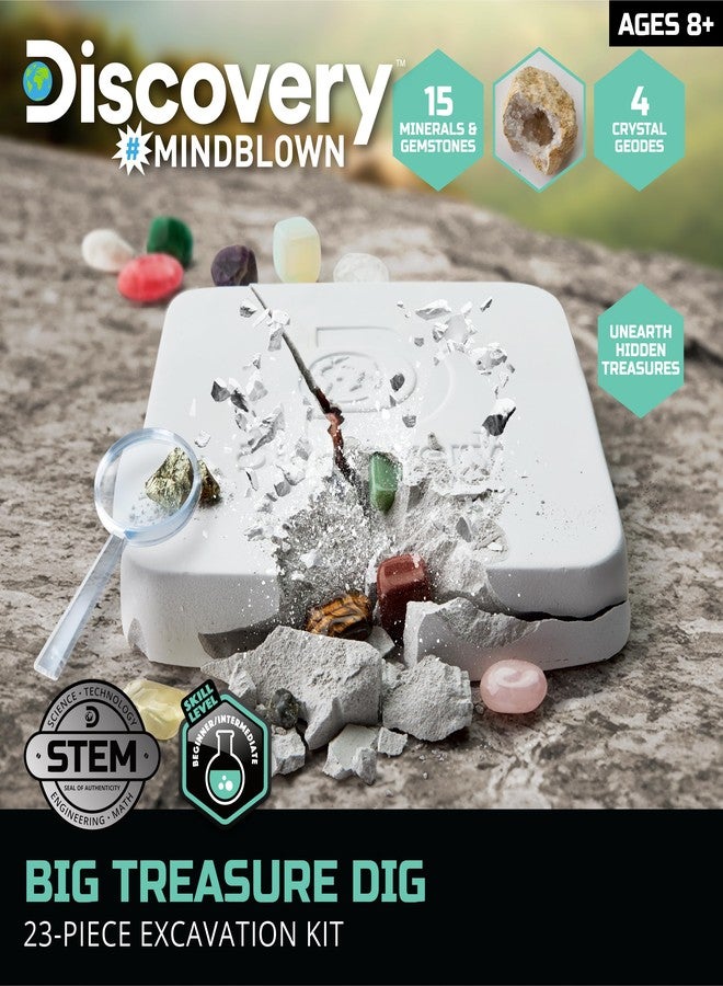 Discovery™ Big Treasure Dig STEM Kit - 23-Piece Excavation Set for Kids| Dig for 15 Gemstones, 4 Crystal Geodes & Pyrite Nuggets| Real Tools| Educational Geology Toy| Science Activity Gift| Ages 8+ - Image 2
