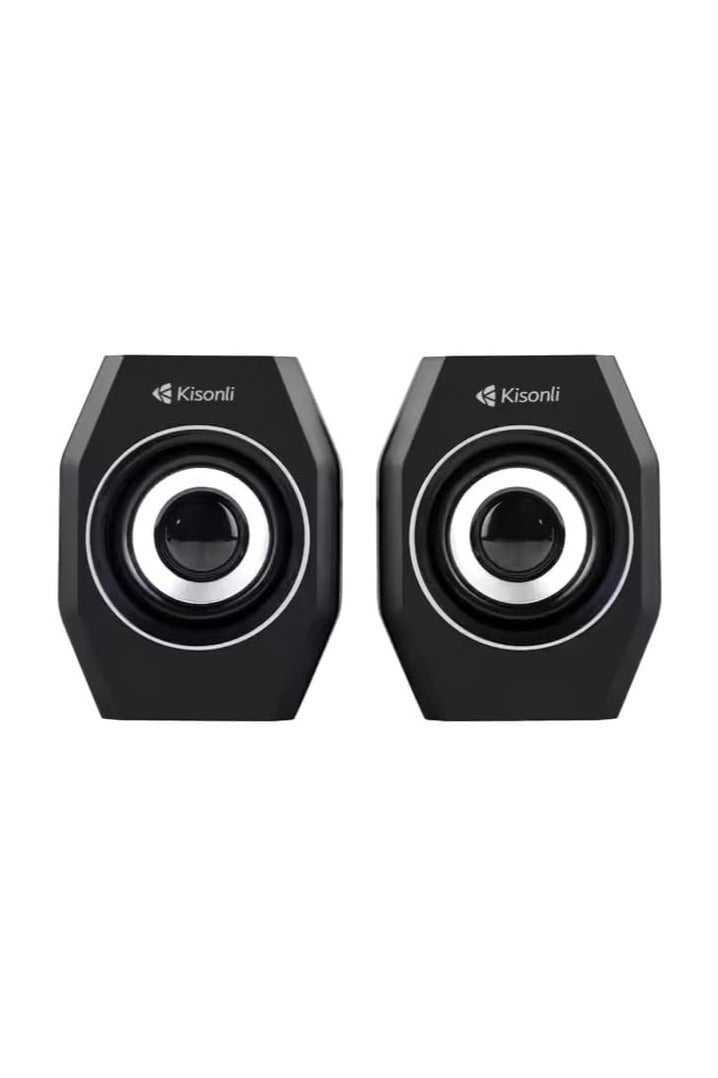 Kisonli Computer Speake A-101S Mini Computer Speaker - Innovative Mini USB Speaker for Tablet and Phone - Black - Image 1
