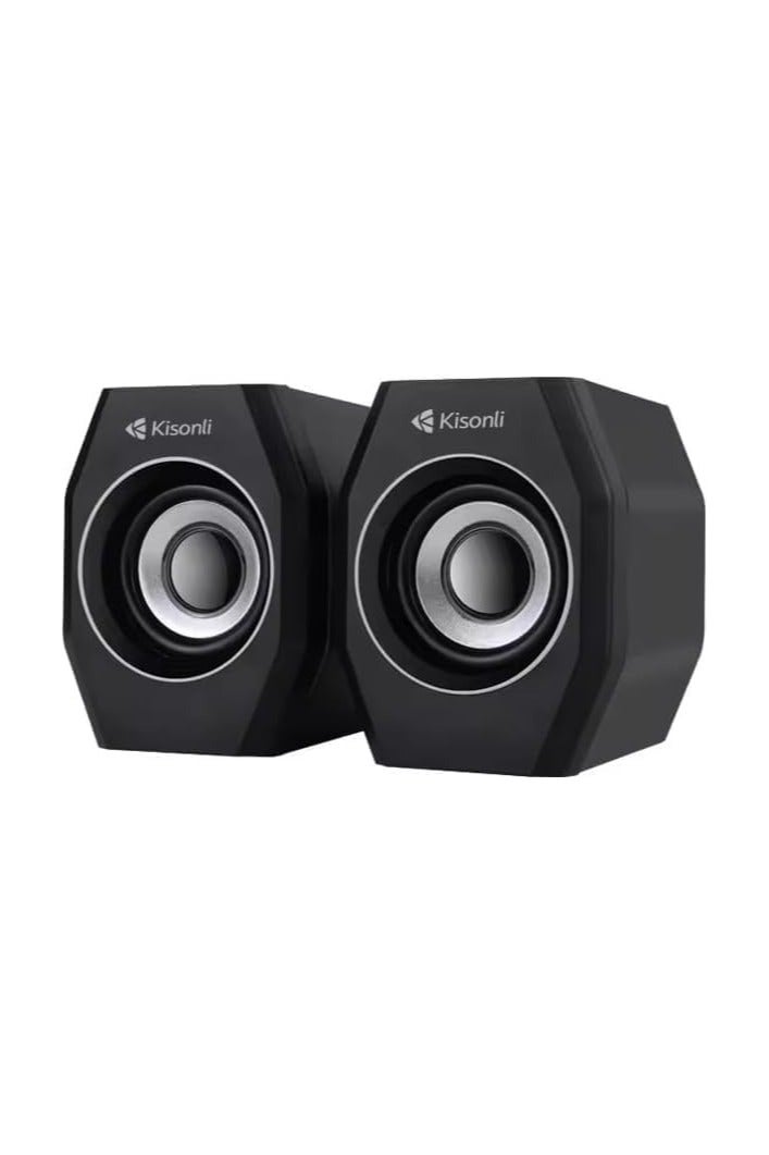 Kisonli Computer Speake A-101S Mini Computer Speaker - Innovative Mini USB Speaker for Tablet and Phone - Black - Image 2
