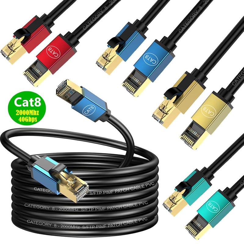 كابل إيثرنت Red Cat8 بطول 5 أمتار، تردد 2000 ميجاهرتز، محمي، سلك شبكة RJ45 مخصص للاعبين، نقل مستقر - Image 5