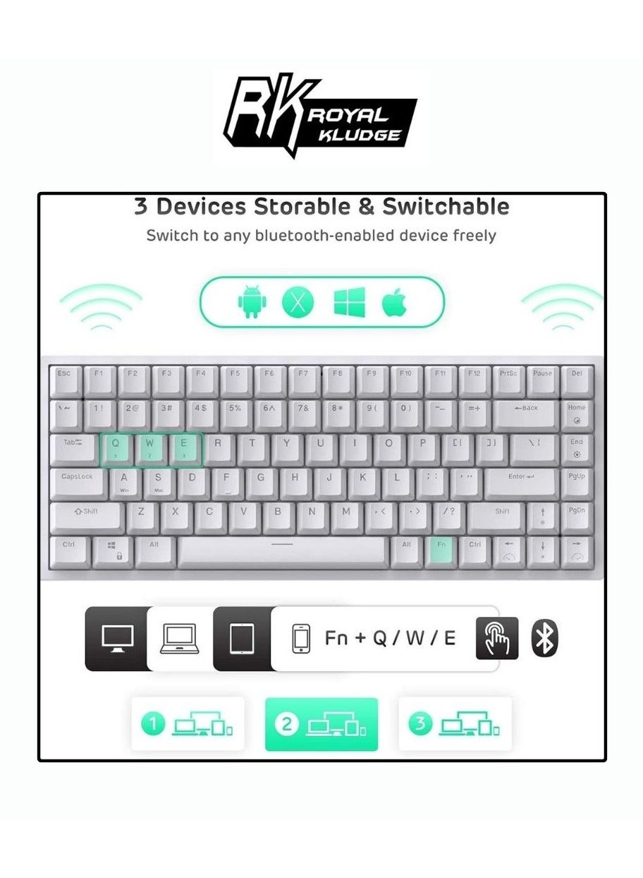 ROYAL KLUDGE GAMING KEYBOARD RGB TRI MODE HOT PLUG BROWN SWITCH WHITE RK84