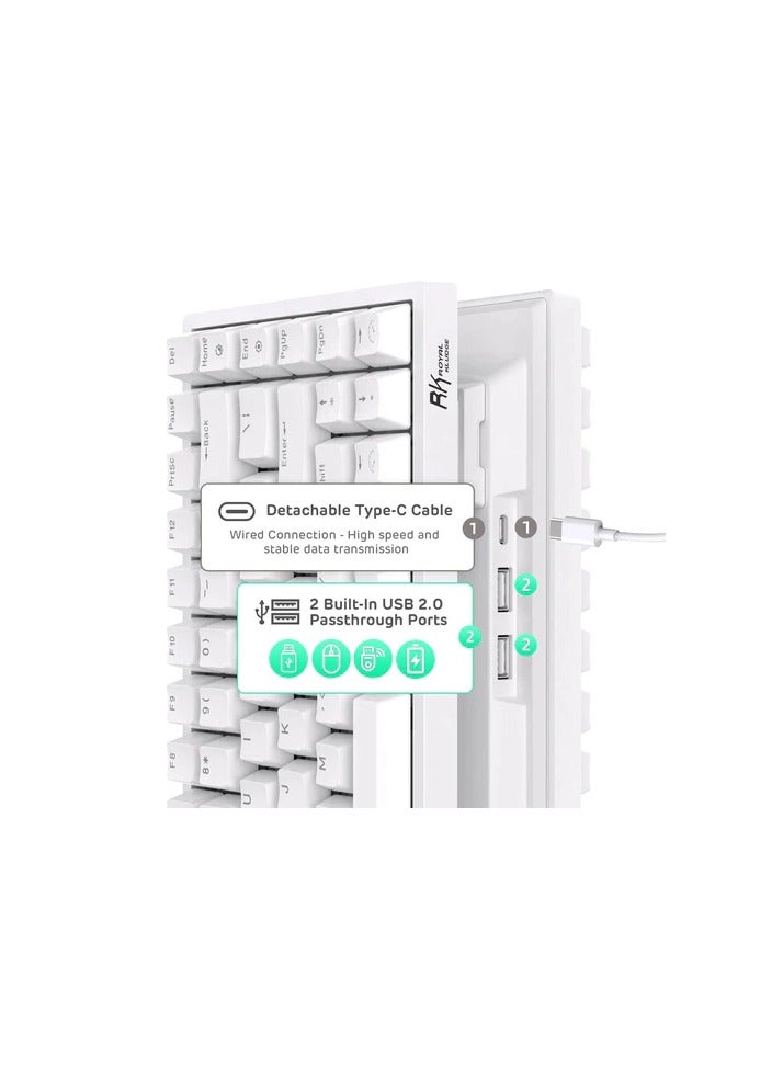 ROYAL KLUDGE GAMING KEYBOARD RGB TRI MODE HOT PLUG BROWN SWITCH WHITE RK84