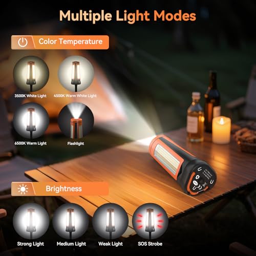 Dimgogo Rechargeable Camping Light with Stand 7ft Max Height, 15000mAh Portable Cordless LED Work Light, 5500 Lumen 6500/4500/3500K Dimmable Emergency Flashlight with Detachable Tripod, Orange - Image 4