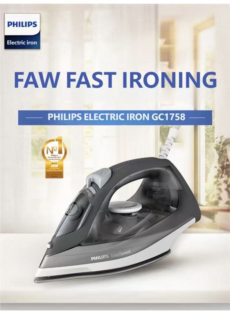 Philips Steam Iron - 100g Steam Boost, Ceramic Soleplate, 4 Steam Settings, Dry & Wet Ironing 220 ml 1700 W GC1752 Grey - Image 1