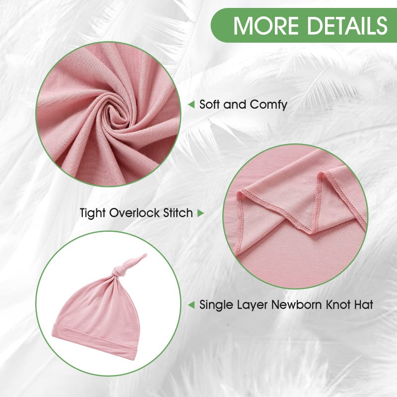 iEvolve Cotton Knitted Baby Swaddle Blanket with Hat Headband Set Newborn Swaddle Wrap Receiving Blankets for Baby Girl Boy 35 x 35(Pink) - Image 4