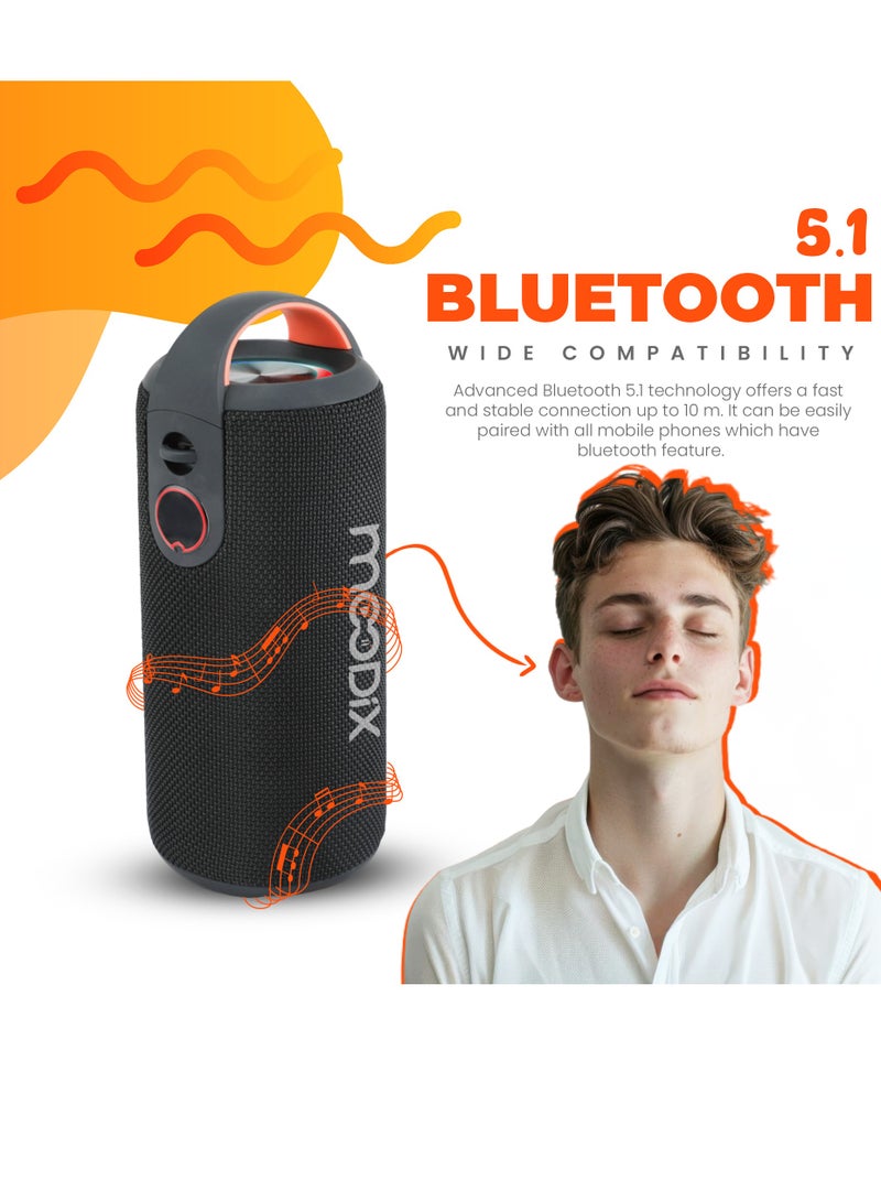 Moodix KI23KS162 Water Resistant Bluetooth Speaker with TF Card and USB Port, Black - Image 4