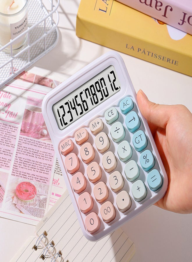 Cute Calculator 12 Digit Large LCD Display Big Round Button Gradient Candy Colored Dual Power Supply Calculator Suitable for Office School Home for Kids Students Accountant - Image 5