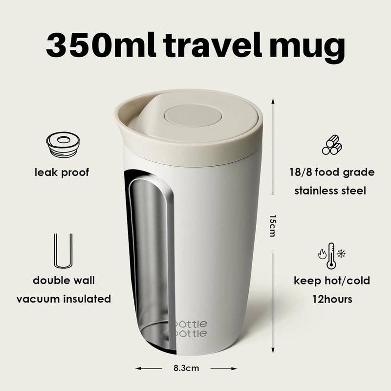 bottle bottle Insulated Stainless Steel Travel Mug, 350ml Capacity, Coffee Cup with Push Button, Lid Keeps Cold and Hot for 12 Hours - Grey - Image 2