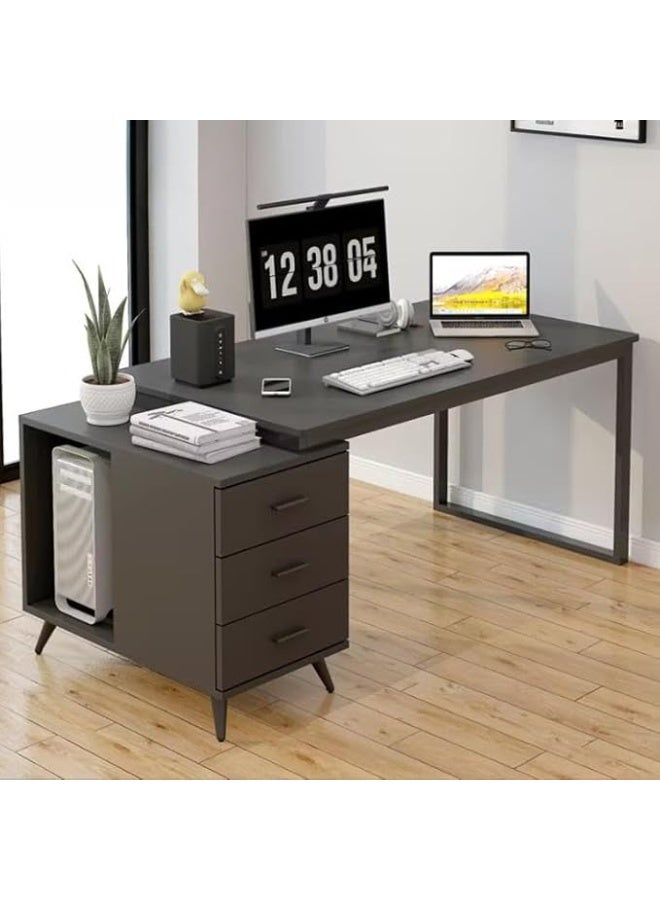 جدول المكتب ، جدول مكتب الكمبيوتر الخشبي مع 3 أدراج ، جدول الألعاب الحديثة Worksation PC جدول الكمبيوتر المحمول ، للمكتب المنزلي دراسة العمل الكتابة 120 * 60 * 75 سم (YN064-الأسود) - Image 1