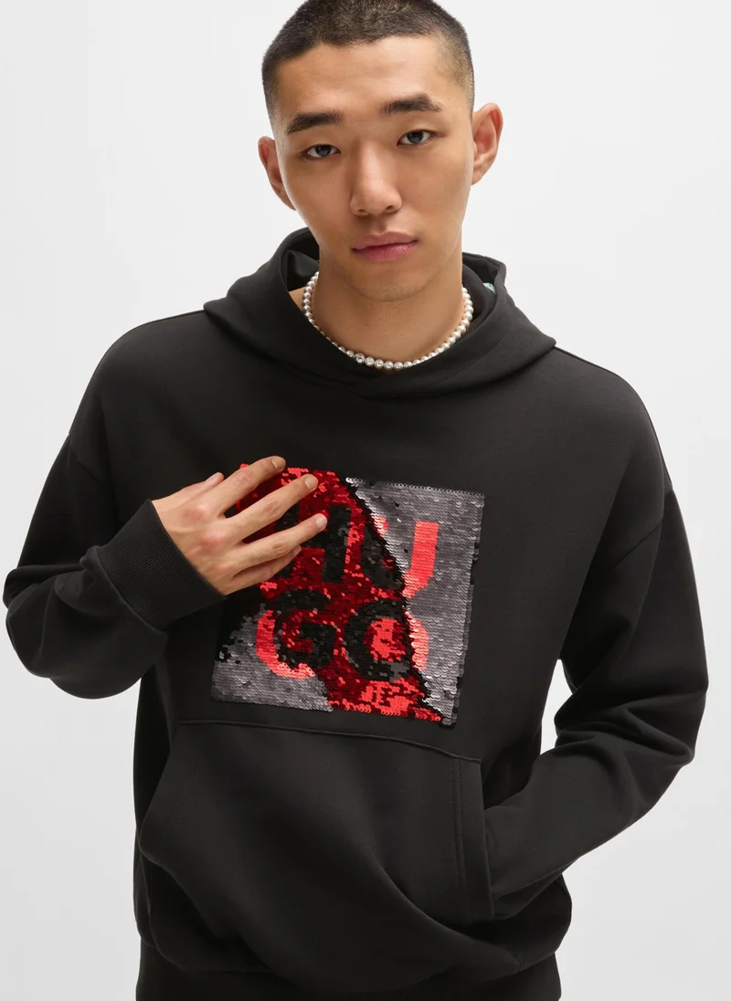 هوجو Relaxed-fit hoodie with brush-up sequinned logo