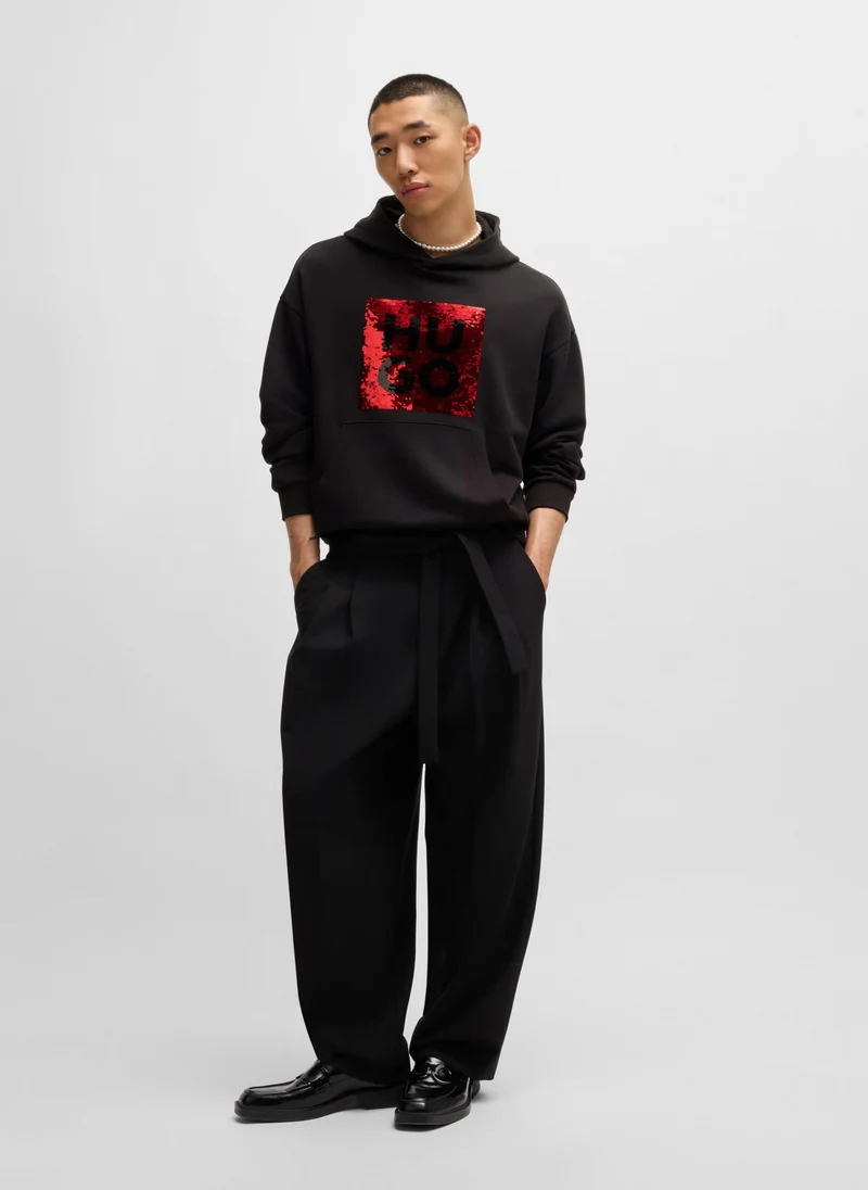 هوجو Relaxed-fit hoodie with brush-up sequinned logo