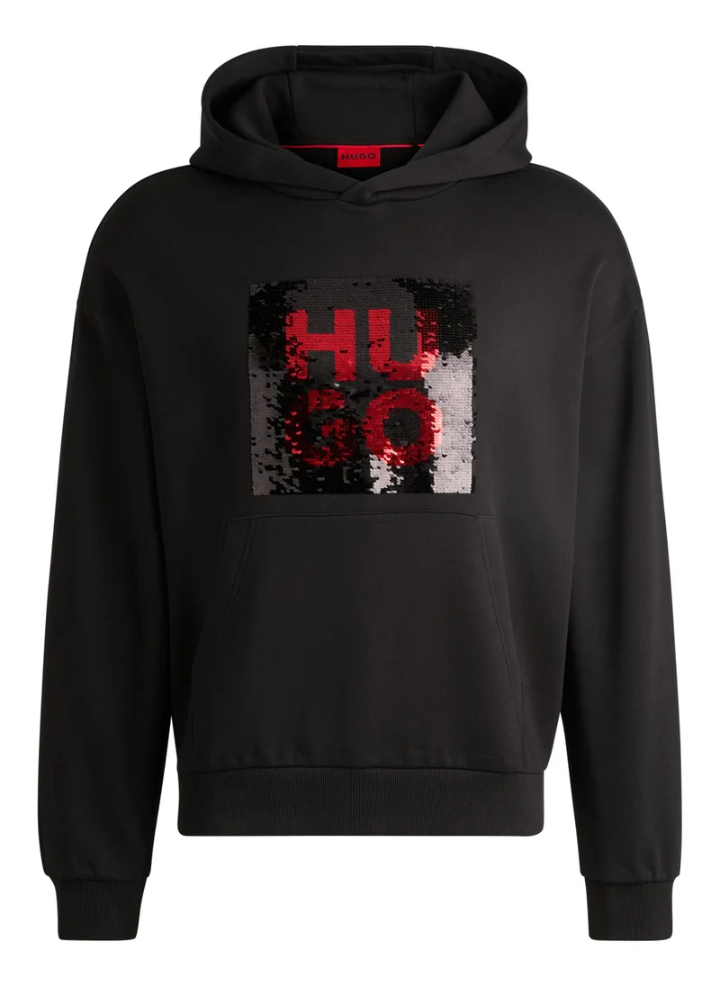 هوجو Relaxed-fit hoodie with brush-up sequinned logo