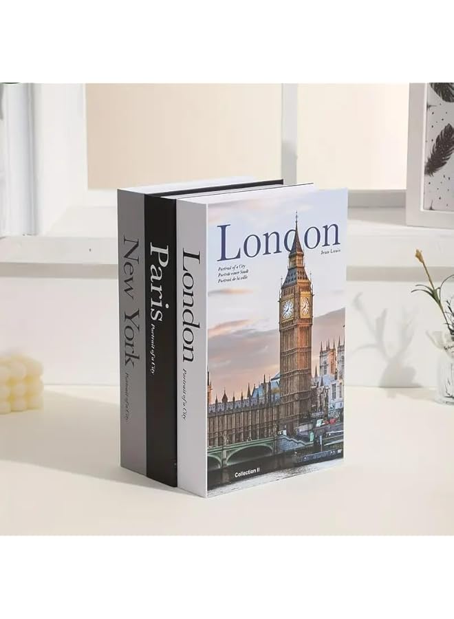 The Bros Decorative Book Storage Box Set, 3 Pieces, Paris London New York Theme, Fashion Coffee Table Decor, White and Black - Image 2
