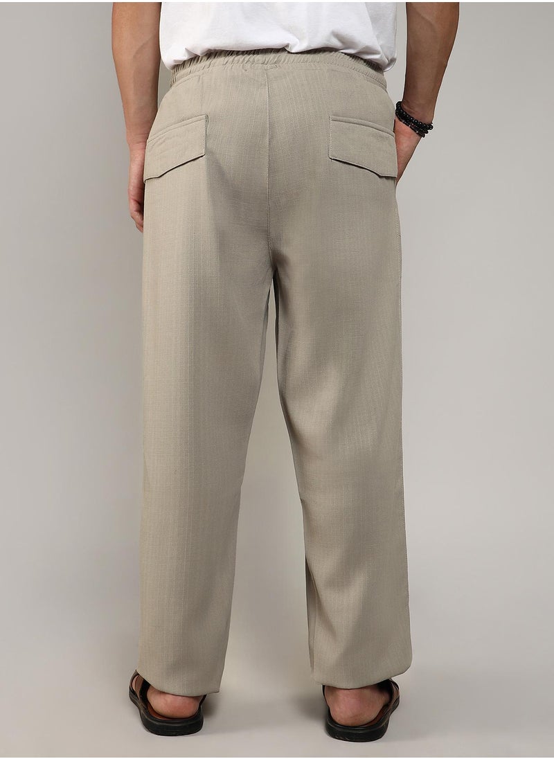 كامبوس سوترا - Men's Greige Tailored Linen-Blend Trousers - Image 1
