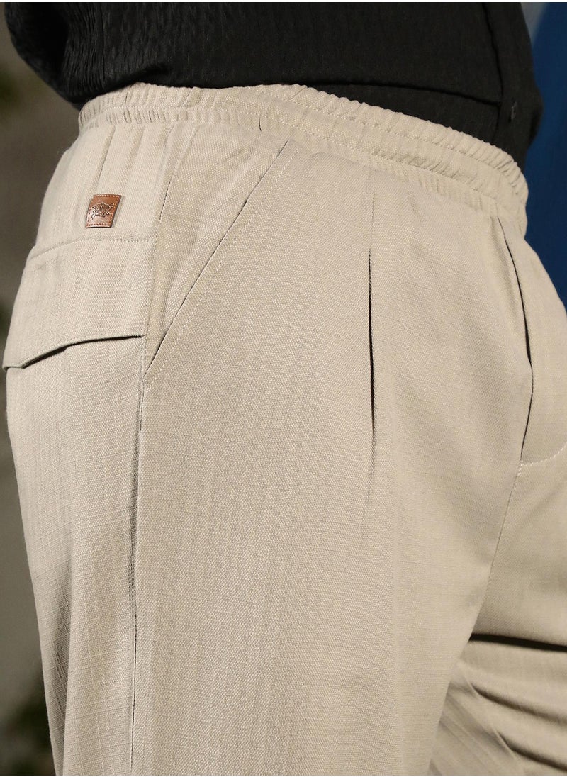 كامبوس سوترا - Men's Greige Tailored Linen-Blend Trousers - Image 1