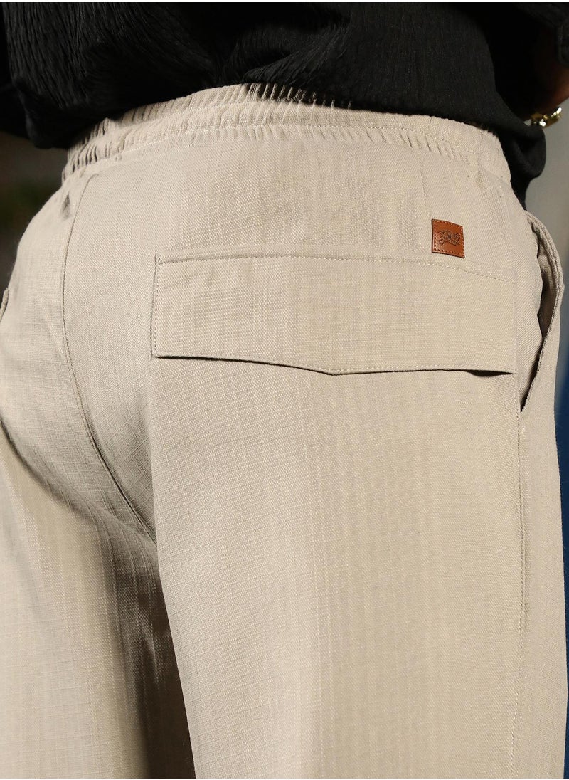 كامبوس سوترا - Men's Greige Tailored Linen-Blend Trousers - Image 1