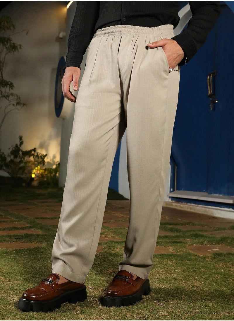 كامبوس سوترا - Men's Greige Tailored Linen-Blend Trousers - Image 1