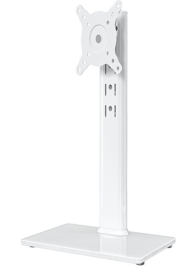 Hemudu Single LCD Computer Monitor Free-Standing Desk Stand Riser for 13 inch to 32 inch Screen with Swivel, Height Adjustable, Rotation, Holds One (1) Screen up to 77Lbs(HT05W-001) White - Image 1