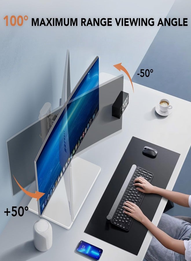 Hemudu Single LCD Computer Monitor Free-Standing Desk Stand Riser for 13 inch to 32 inch Screen with Swivel, Height Adjustable, Rotation, Holds One (1) Screen up to 77Lbs(HT05W-001) White - Image 3