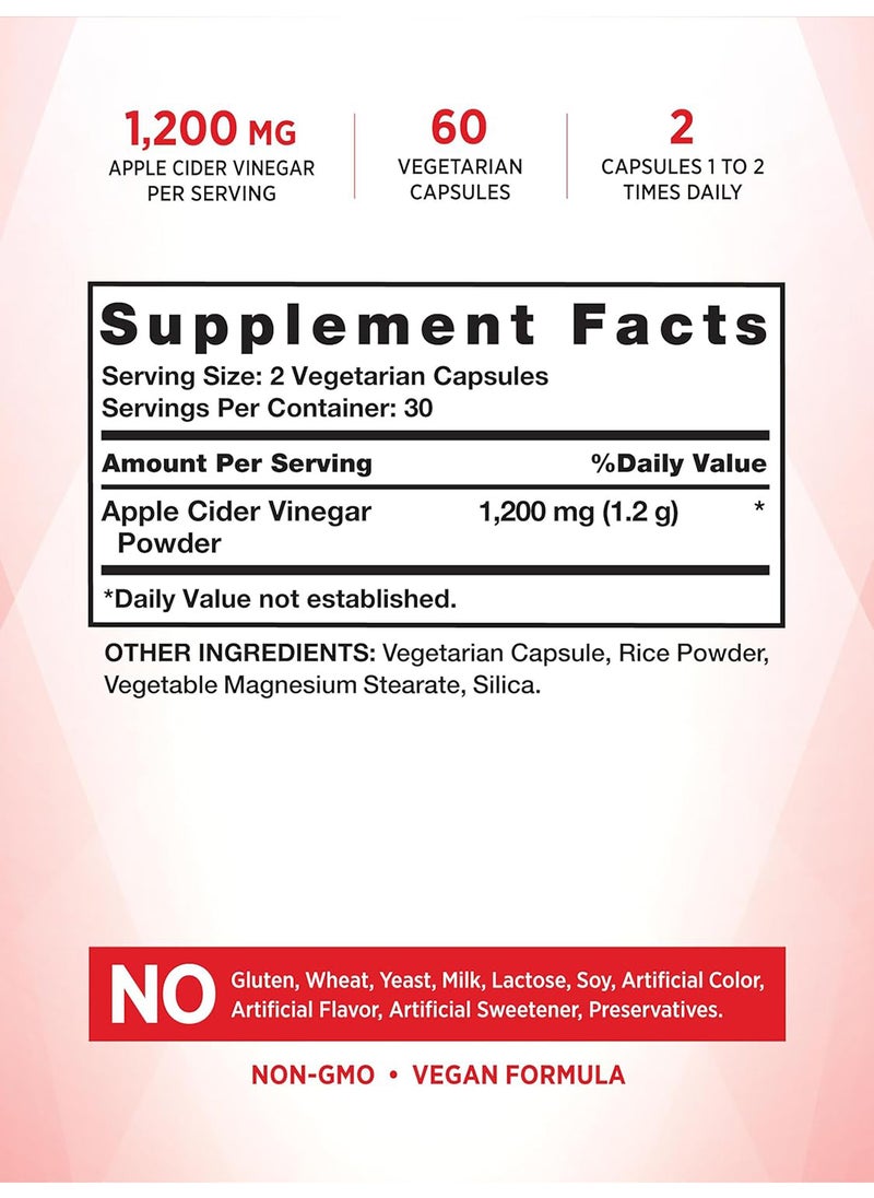 Nature's Truth - Apple Cider Vinegar Capsules 1200 Mg 60 Veggie Pills Extra Strength Vegan Nongmo And Gluten Free Supplement - Image 1